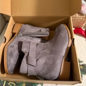 Kids Girls Tie Knot Ankle Boots Chunky Low Block Heel With Zipper, 13